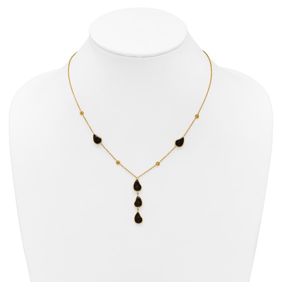 Herco 14K Polished Fancy Onyx Teardrop Lariat 18 Inch Necklace
