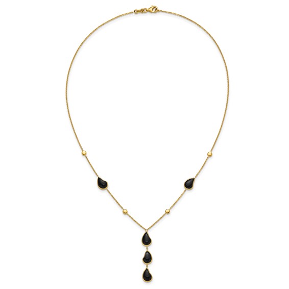 Herco 14K Polished Fancy Onyx Teardrop Lariat 18 Inch Necklace