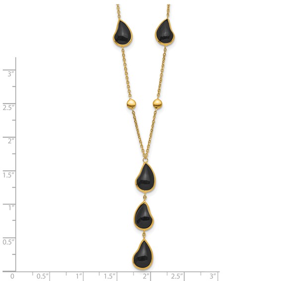 Herco 14K Polished Fancy Onyx Teardrop Lariat 18 Inch Necklace