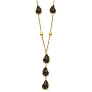 Herco 14K Polished Fancy Onyx Teardrop Lariat 18 Inch Necklace