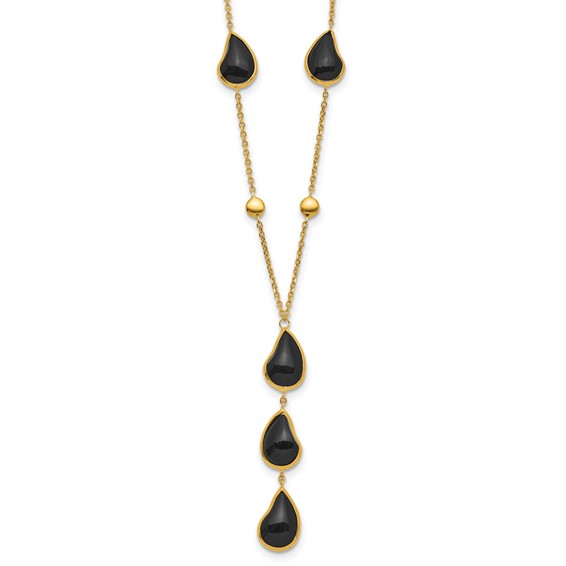Herco 14K Polished Fancy Onyx Teardrop Lariat 18 Inch Necklace
