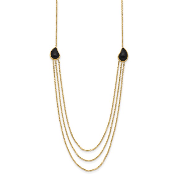 Herco 14K Polished 3-Strand Onyx Teardrop 18 Inch Necklace