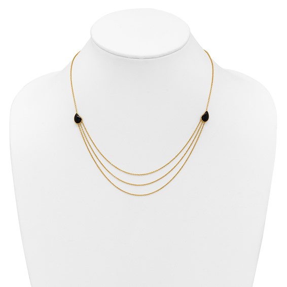Herco 14K Polished 3-Strand Onyx Teardrop 18 Inch Necklace