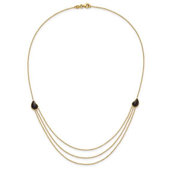 Herco 14K Polished 3-Strand Onyx Teardrop 18 Inch Necklace