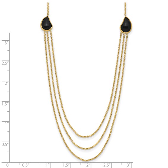 Herco 14K Polished 3-Strand Onyx Teardrop 18 Inch Necklace