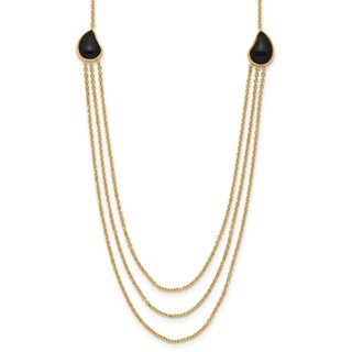 Herco 14K Polished 3-Strand Onyx Teardrop 18 Inch Necklace