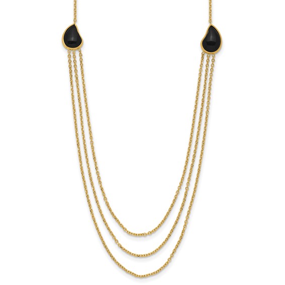 Herco 14K Polished 3-Strand Onyx Teardrop 18 Inch Necklace