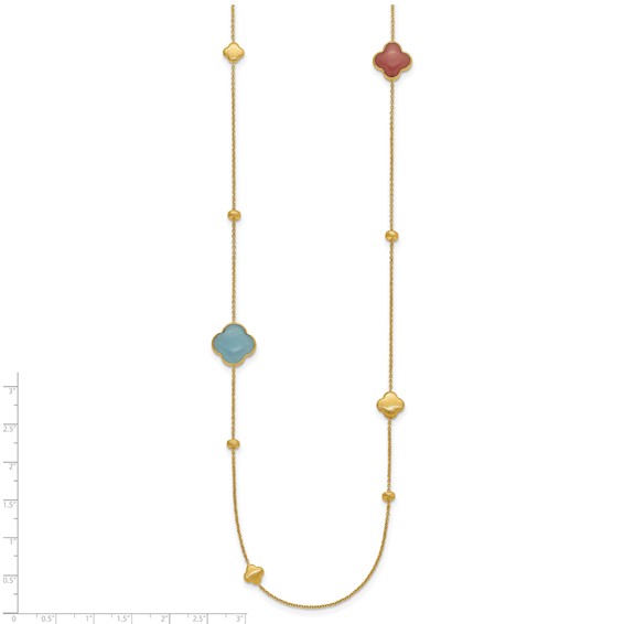 Herco 14K Brushed Aquamarine and Chalcedony Quatrefoil 30 Inch Station Necklace