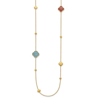 Herco 14K Brushed Aquamarine and Chalcedony Quatrefoil 30 Inch Station Necklace