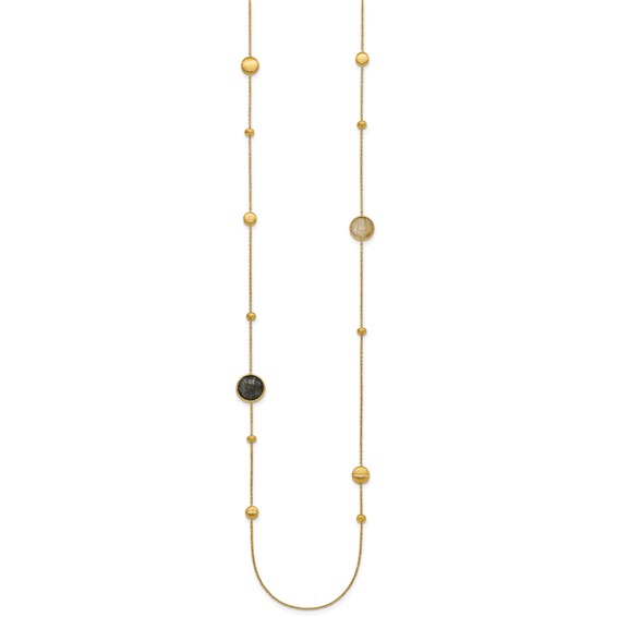 Herco 14K Brushed Rutilated Quartz Circles Station 30in Necklace