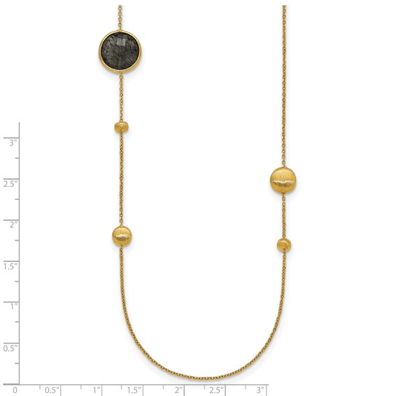 Herco 14K Brushed Rutilated Quartz Circles Station 30in Necklace