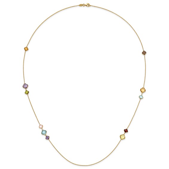 Herco 14K Polished Gemstone Quatrefoil Station 30in Necklace