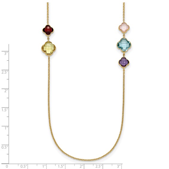 Herco 14K Polished Gemstone Quatrefoil Station 30in Necklace