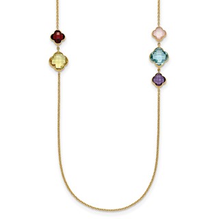 Herco 14K Polished Gemstone Quatrefoil Station 30in Necklace