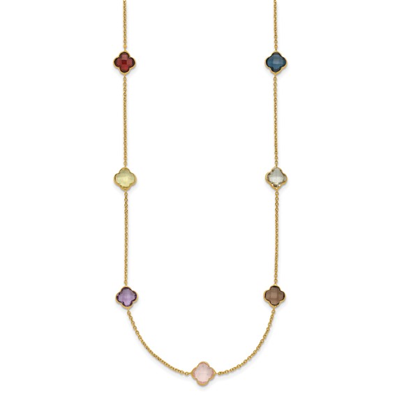 Herco 14K Polished Gemstone Quatrefoil Station 18in Necklace