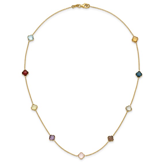 Herco 14K Polished Gemstone Quatrefoil Station 18in Necklace