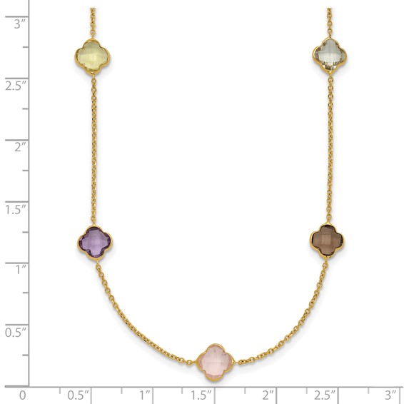 Herco 14K Polished Gemstone Quatrefoil Station 18in Necklace