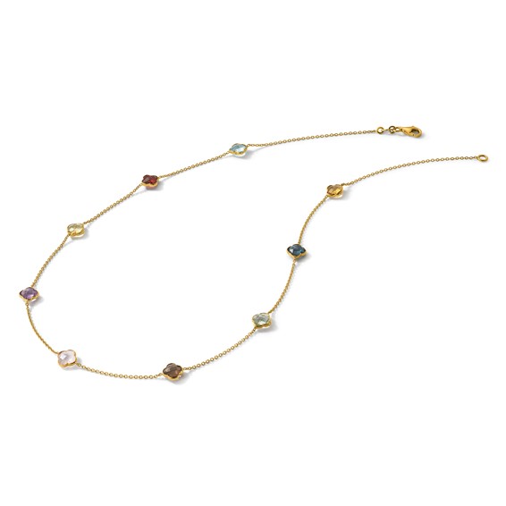 Herco 14K Polished Gemstone Quatrefoil Station 18in Necklace