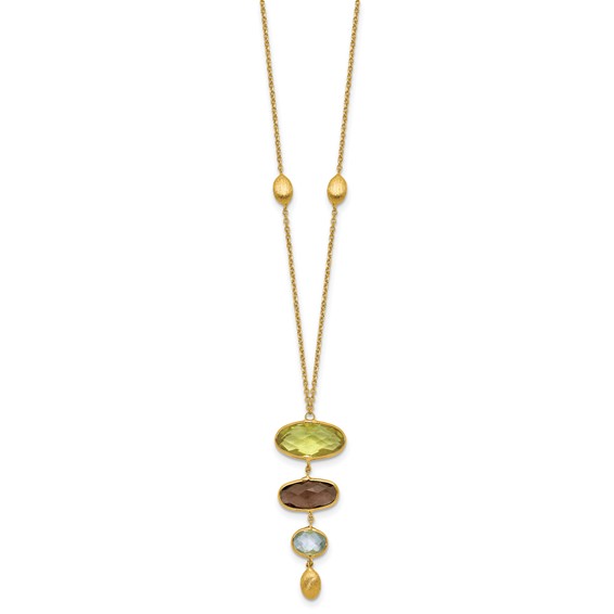 Herco 14K Brushed Fancy Oval Multi-Gemstone 18in Necklace