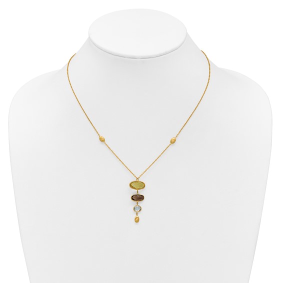 Herco 14K Brushed Fancy Oval Multi-Gemstone 18in Necklace