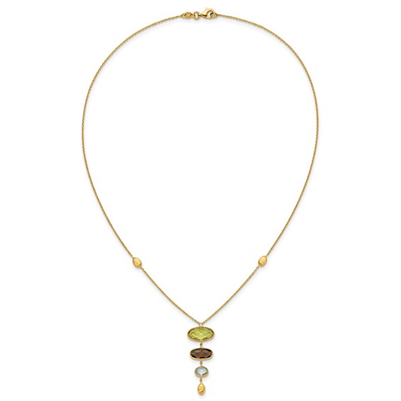 Herco 14K Brushed Fancy Oval Multi-Gemstone 18in Necklace