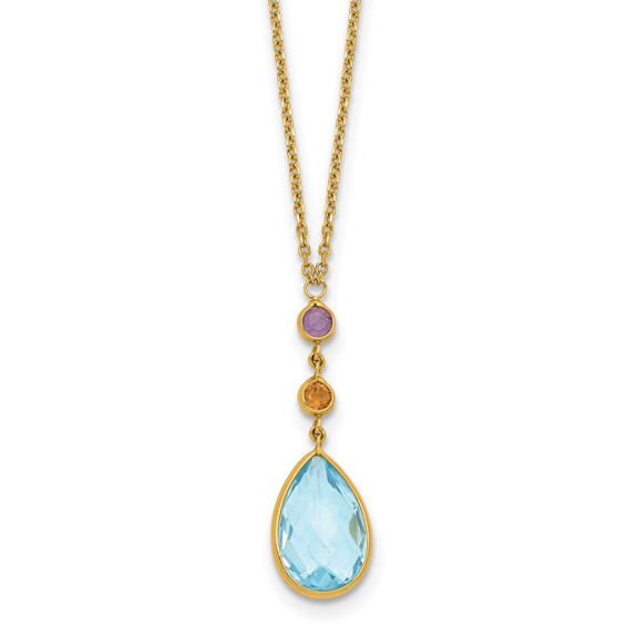 Herco 14K Polished Multi-Gemstone Teardrop 18 Inch Necklace