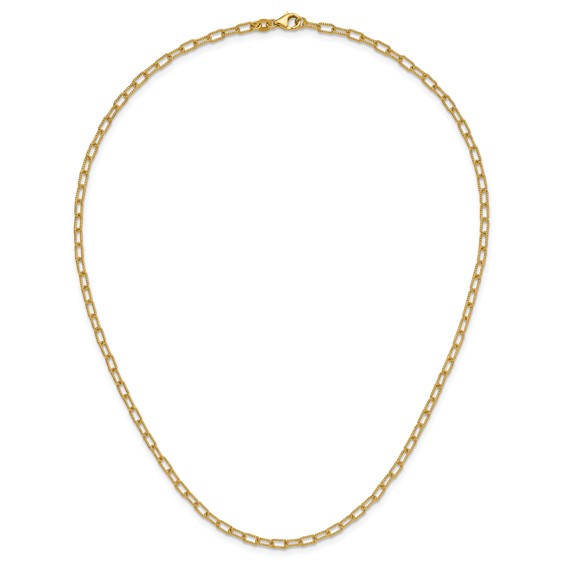Herco 14K Polished and Textured 3.0mm Paperclip Solid Link 18 Inch Necklace