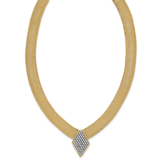 Herco 14K Two-tone Polished Diamond Shaped Accent with Diamond-cut Center Woven Necklace