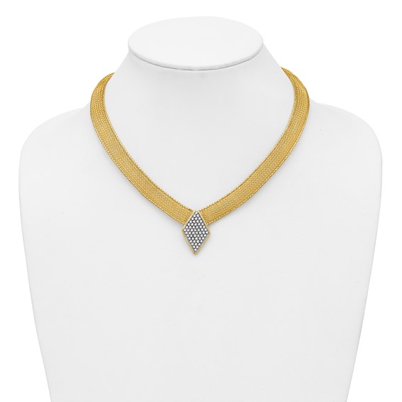 Herco 14K Two-tone Polished Diamond Shaped Accent with Diamond-cut Center Woven Necklace