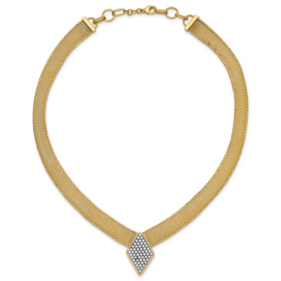 Herco 14K Two-tone Polished Diamond Shaped Accent with Diamond-cut Center Woven Necklace