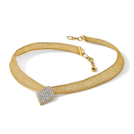 Herco 14K Two-tone Polished Diamond Shaped Accent with Diamond-cut Center Woven Necklace