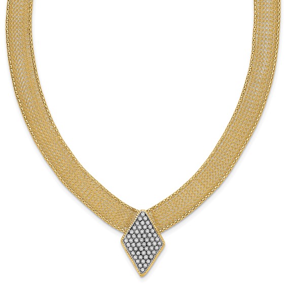 Herco 14K Two-tone Polished Diamond Shaped Accent with Diamond-cut Center Woven Necklace