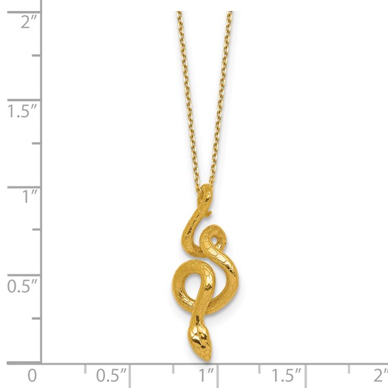 Herco 14K Polished Textured Winding Snake 16 Inch with 2 Inch Extension Necklace