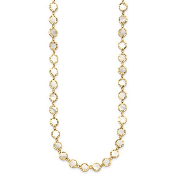 Herco 14K Polished Mother of Pearl Discs 16 Inch with 2 Inch Extension Necklace
