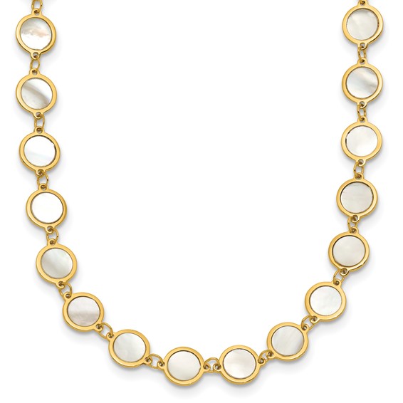 Herco 14K Polished Mother of Pearl Discs 16 Inch with 2 Inch Extension Necklace