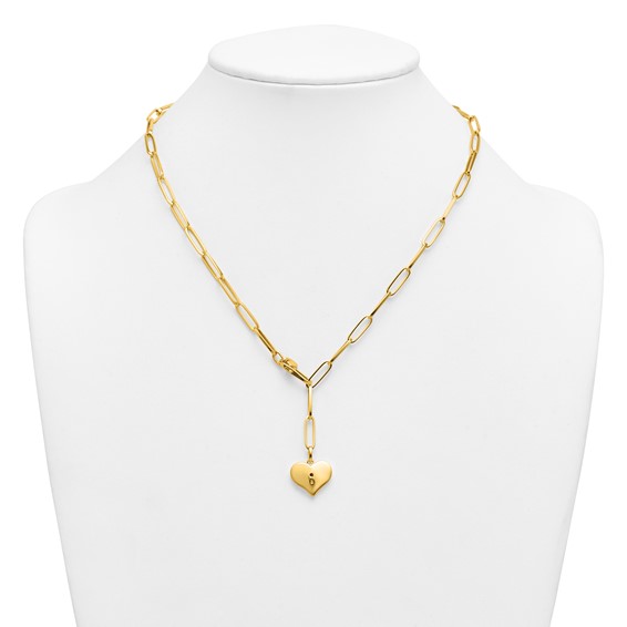 Herco 14K Polished Paperclip with Heart Drop Adjustable 20 Inch Necklace