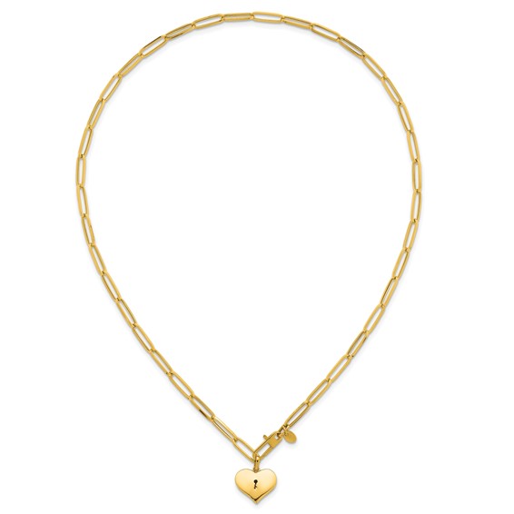 Herco 14K Polished Paperclip with Heart Drop Adjustable 20 Inch Necklace