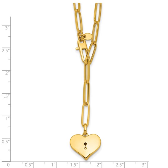 Herco 14K Polished Paperclip with Heart Drop Adjustable 20 Inch Necklace