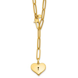 Herco 14K Polished Paperclip with Heart Drop Adjustable 20 Inch Necklace