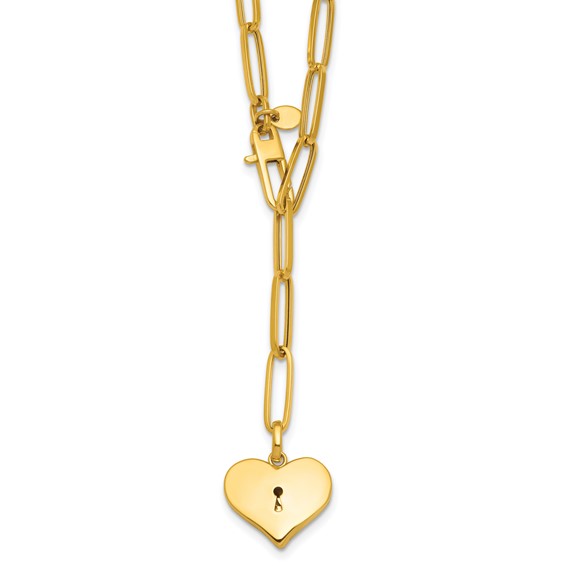 Herco 14K Polished Paperclip with Heart Drop Adjustable 20 Inch Necklace