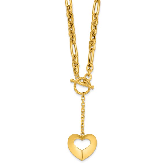Herco 14K Polished and Beaded Mixed Link Heart Drop Toggle 18.25 Inch Necklace