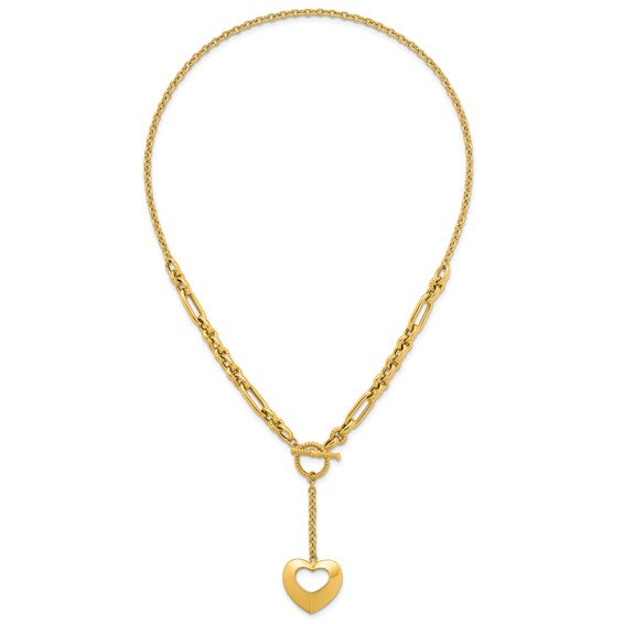 Herco 14K Polished and Beaded Mixed Link Heart Drop Toggle 18.25 Inch Necklace