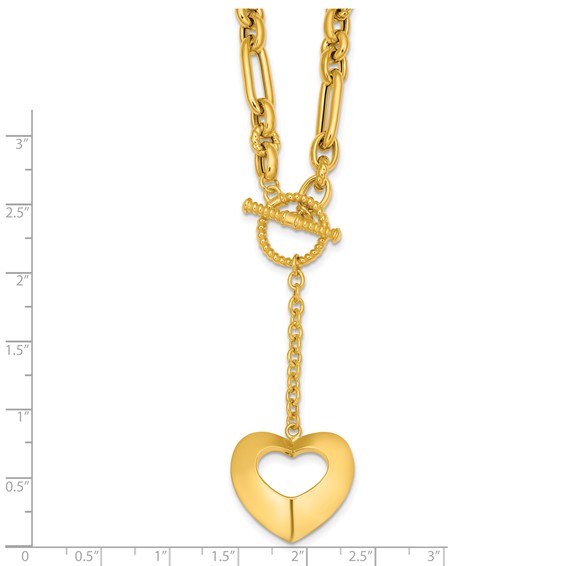 Herco 14K Polished and Beaded Mixed Link Heart Drop Toggle 18.25 Inch Necklace