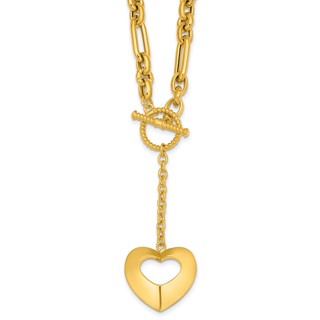 Herco 14K Polished and Beaded Mixed Link Heart Drop Toggle 18.25 Inch Necklace