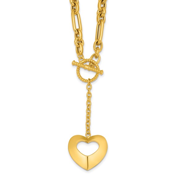 Herco 14K Polished and Beaded Mixed Link Heart Drop Toggle 18.25 Inch Necklace