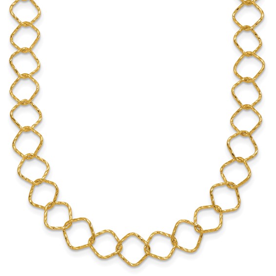Herco 14K Polished Diamond Cut Geometric Link 24 Inch Necklace