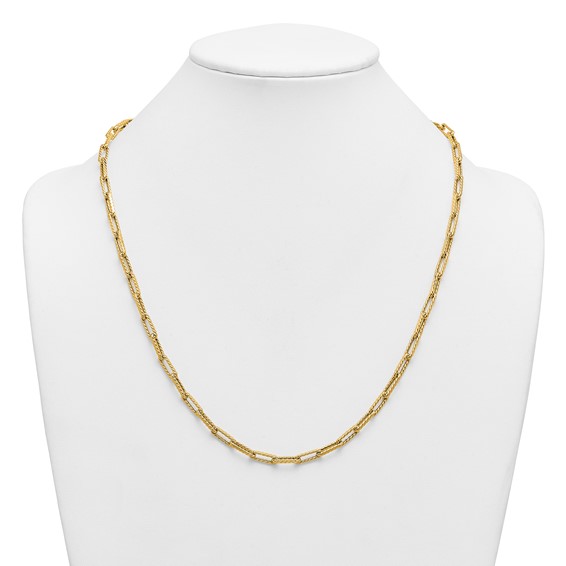 Herco 14K Polished Twist Texture Paperclip Link Chain 24 Inch Necklace