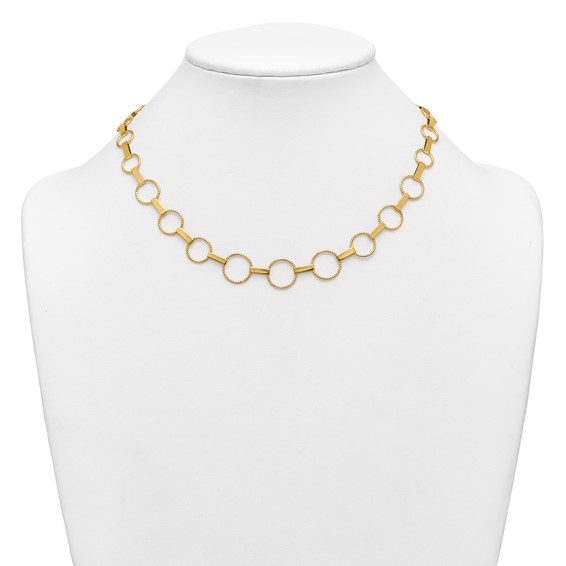 Herco 14K Polished and Diamond-cut Graduated Circle 17 Inch with 2 Inch Extension Necklace