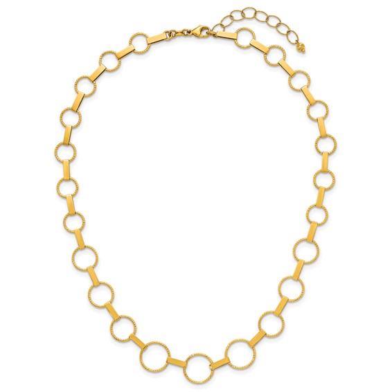 Herco 14K Polished and Diamond-cut Graduated Circle 17 Inch with 2 Inch Extension Necklace