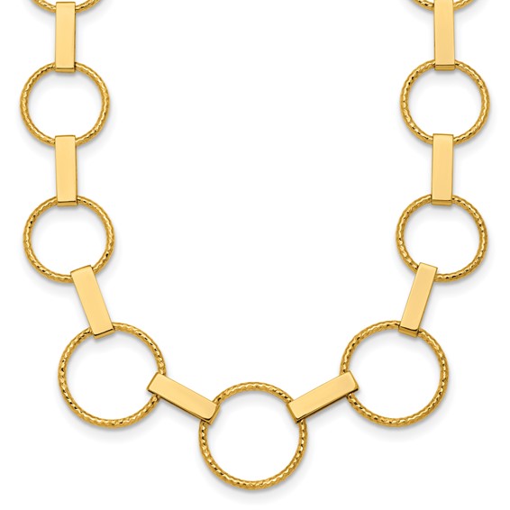 Herco 14K Polished and Diamond-cut Graduated Circle 17 Inch with 2 Inch Extension Necklace